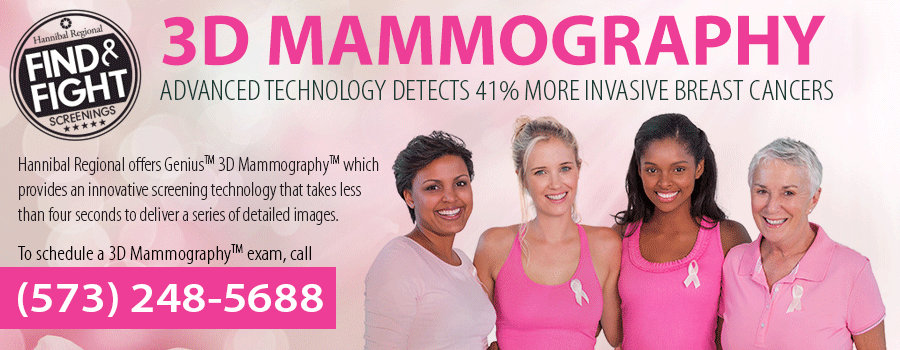 3D Mammography is available at Hannibal Regional.